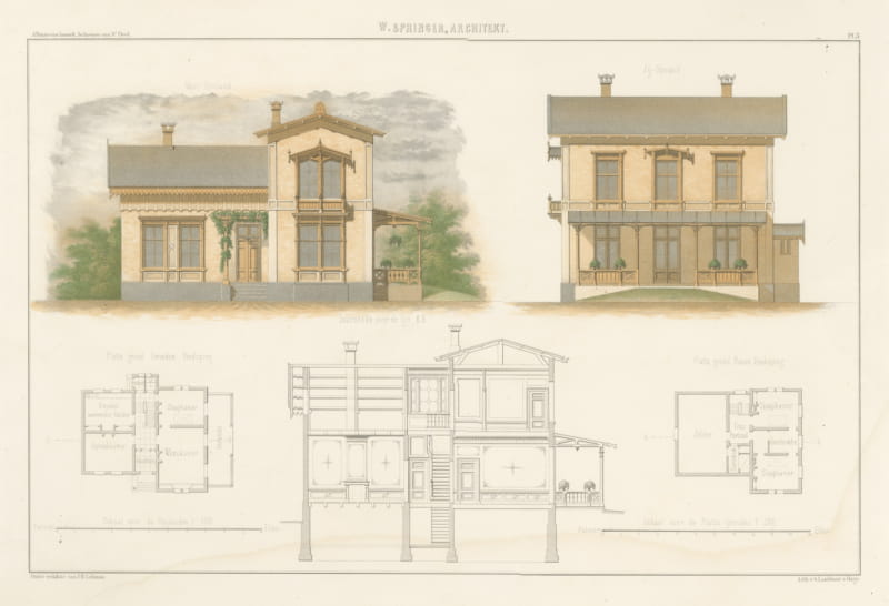 Swiss Chalet Villa by Springer, Dutch Architecture Print, Leliman, 1865-1866