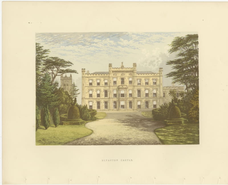 Elvaston Castle, Derbyshire, Antique Morris Woodblock Print, circa 1870