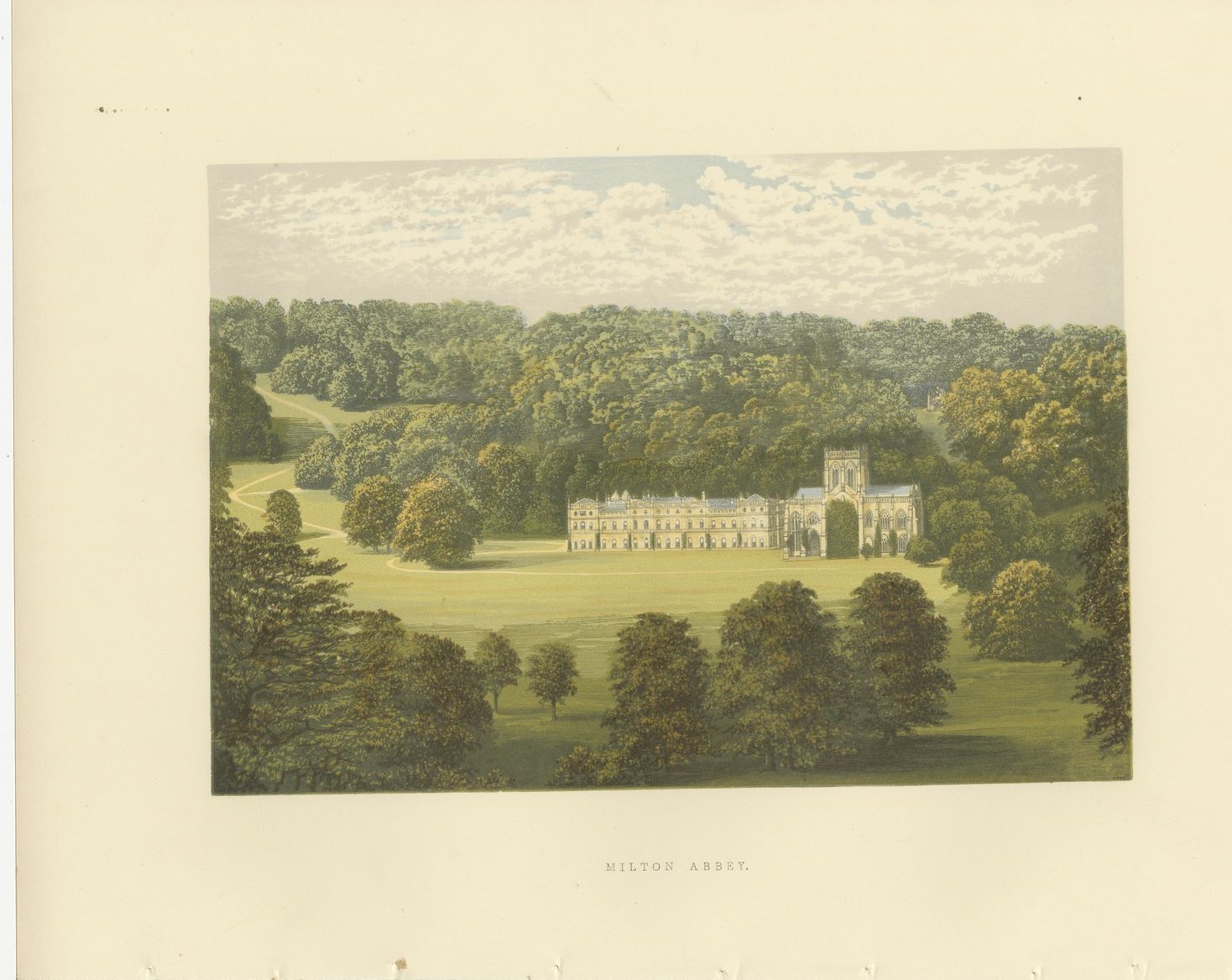 Milton Abbey, Dorset, Antique Morris Woodblock Print, circa 1870
