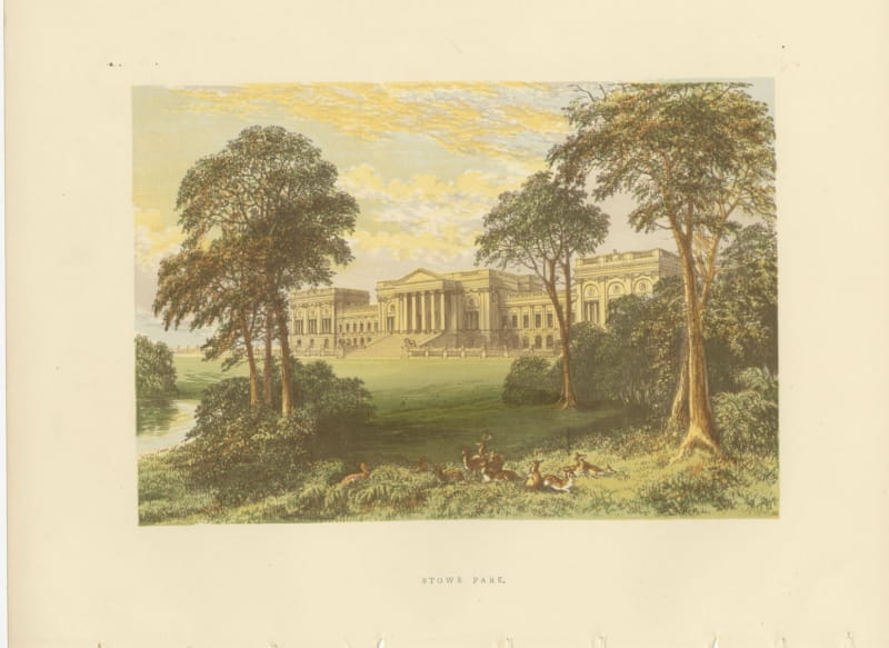 Stowe Park, Buckinghamshire, Antique Morris Woodblock Print, circa 1870