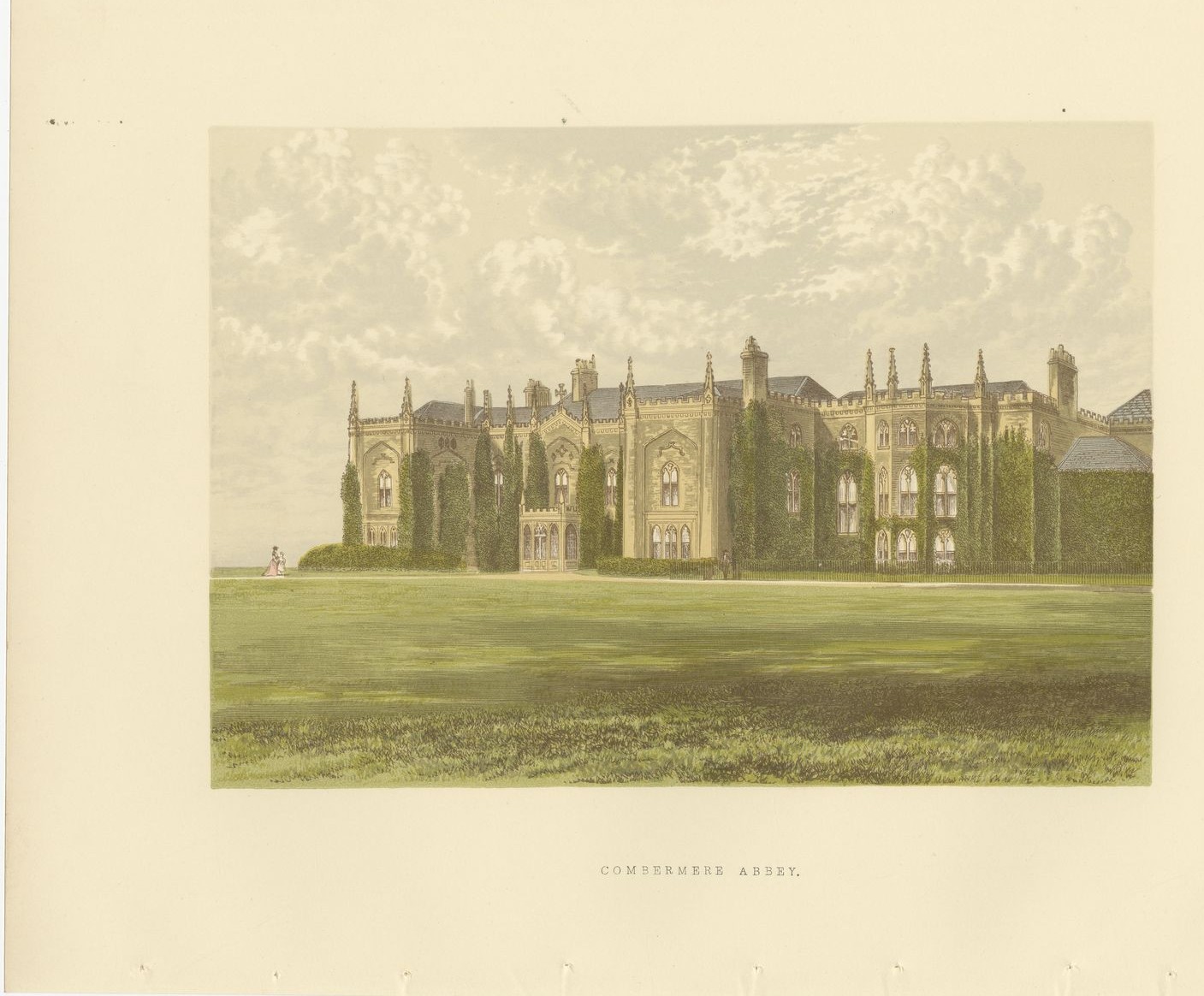Combermere Abbey, Cheshire, Antique Morris Woodblock Print, circa 1870