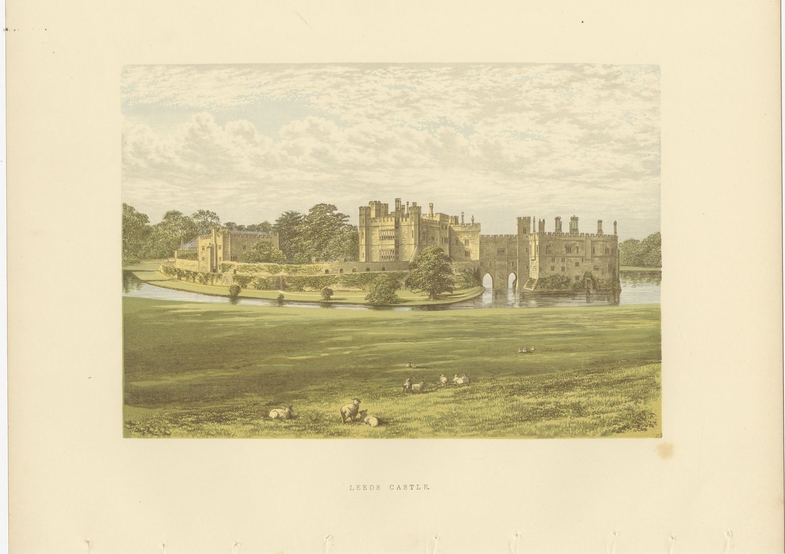 Leeds Castle, Kent, Antique Morris Woodblock Print, circa 1870