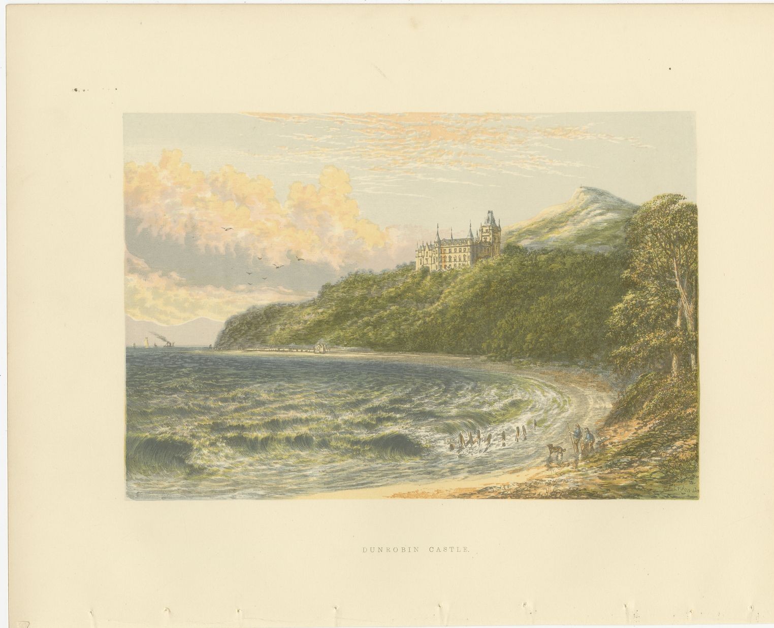 Dunrobin Castle, Sutherland, Antique Morris Woodblock Print, circa 1870