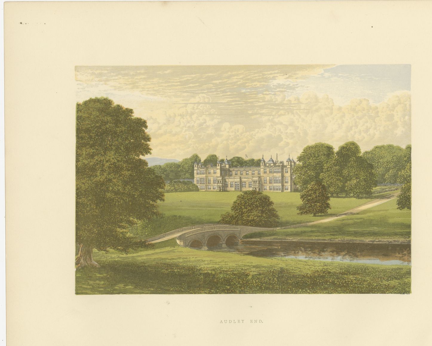 Audley End, Essex, Antique Morris Woodblock Print, circa 1870
