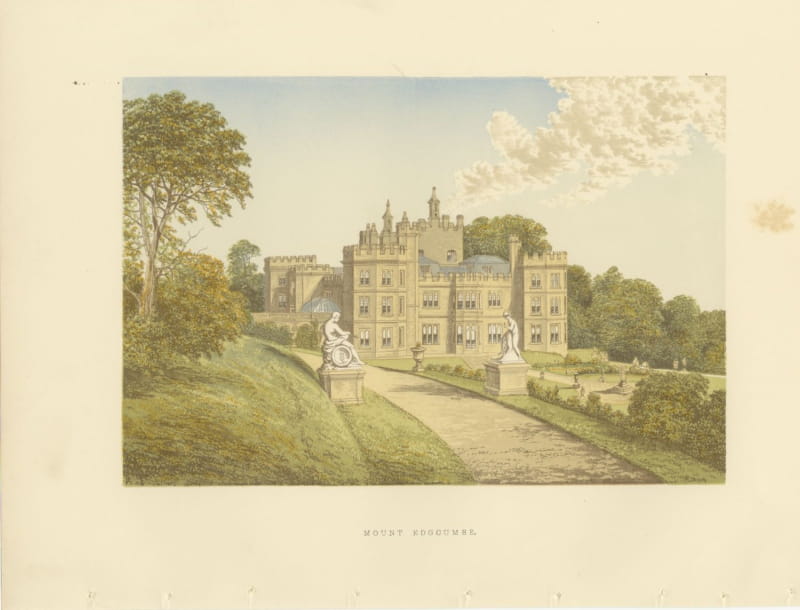Mount Edgcumbe, Cornwall, Antique Morris Woodblock Print, circa 1870
