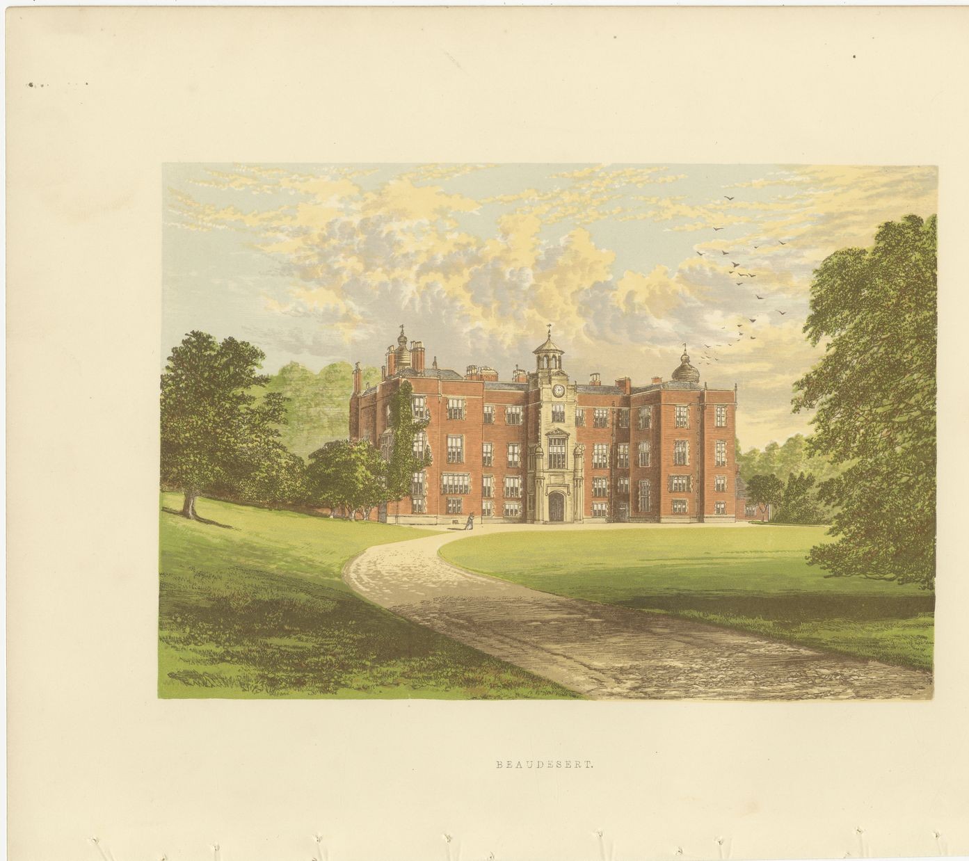 Beaudesert, Staffordshire, Antique Morris Woodblock Print, circa 1870
