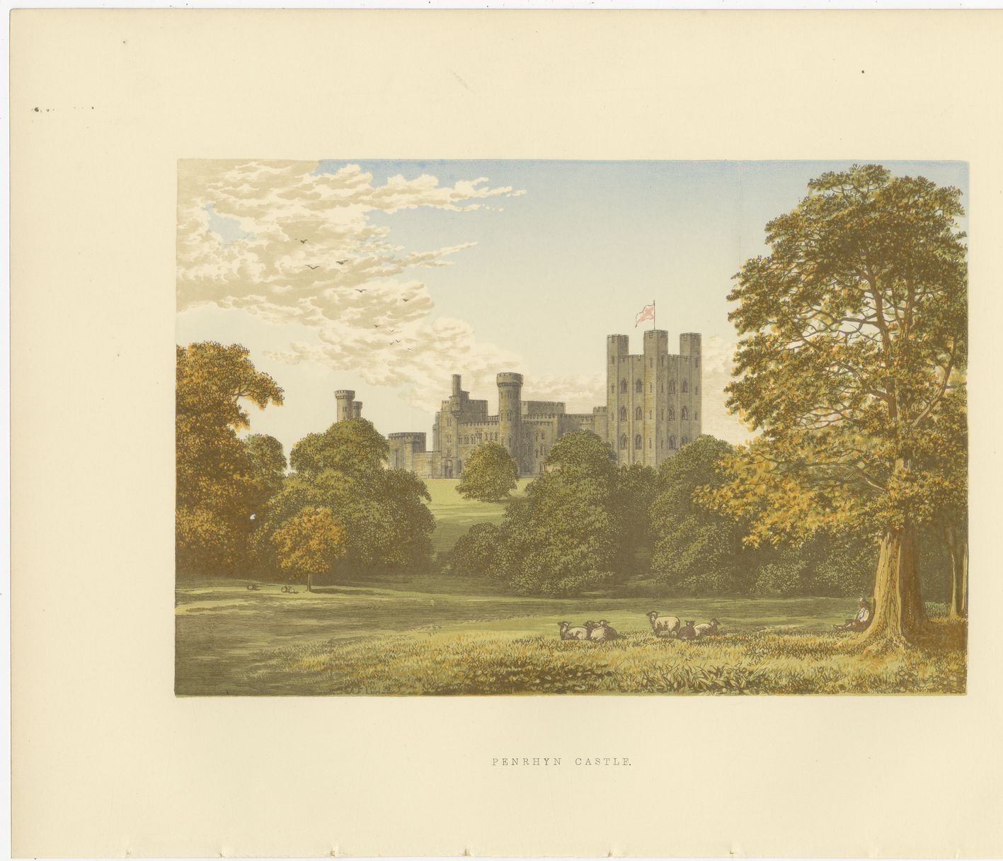 Penrhyn Castle, Caernarfonshire, Antique Morris Woodblock Print, circa 1870