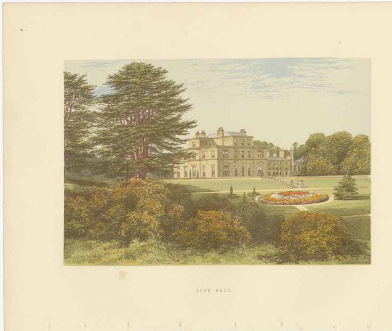 Eden Hall, Cumberland, Antique Morris Woodblock Print, circa 1870