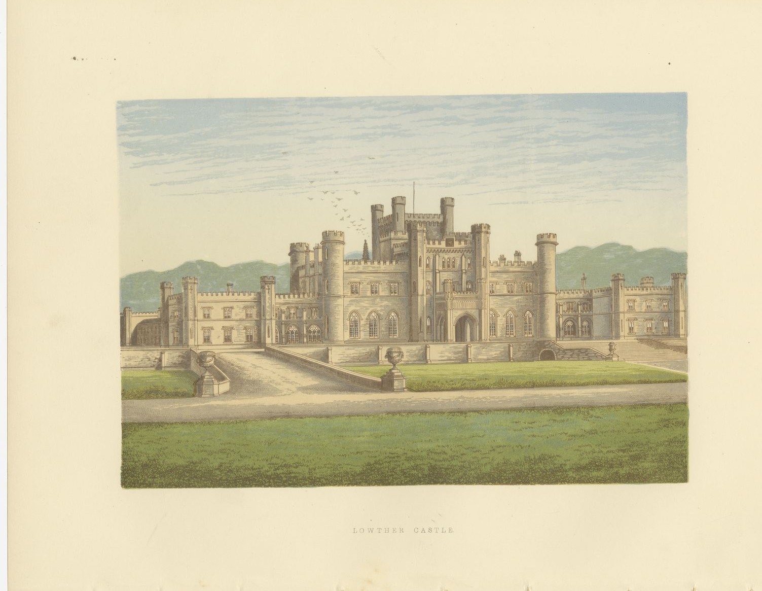 Lowther Castle, Westmorland, Antique Morris Woodblock Print, circa 1870