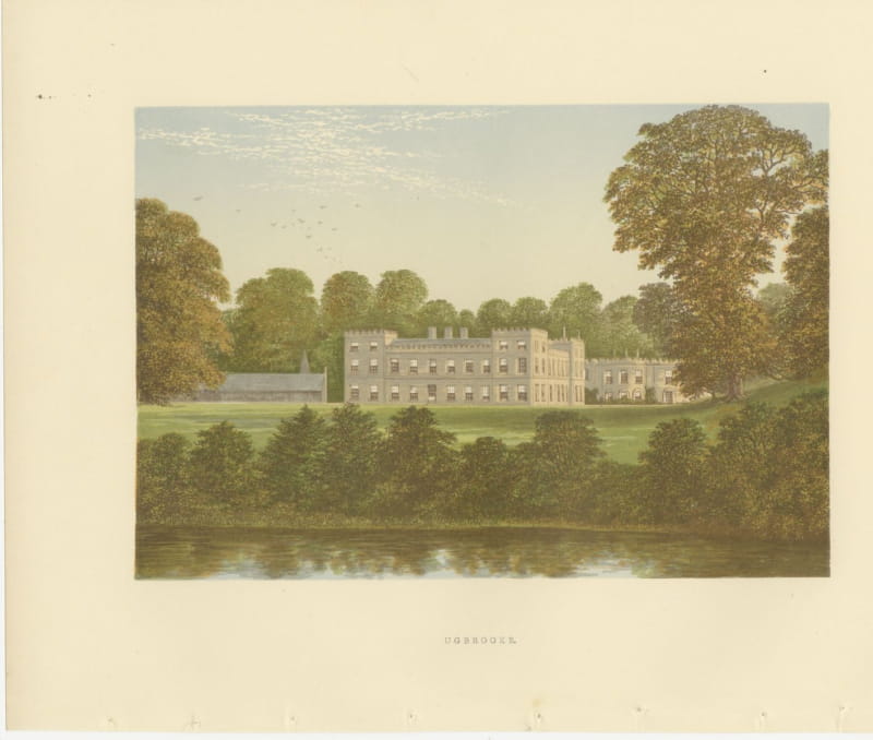 Ugbrooke, Devon, Antique Morris Woodblock Print, circa 1870