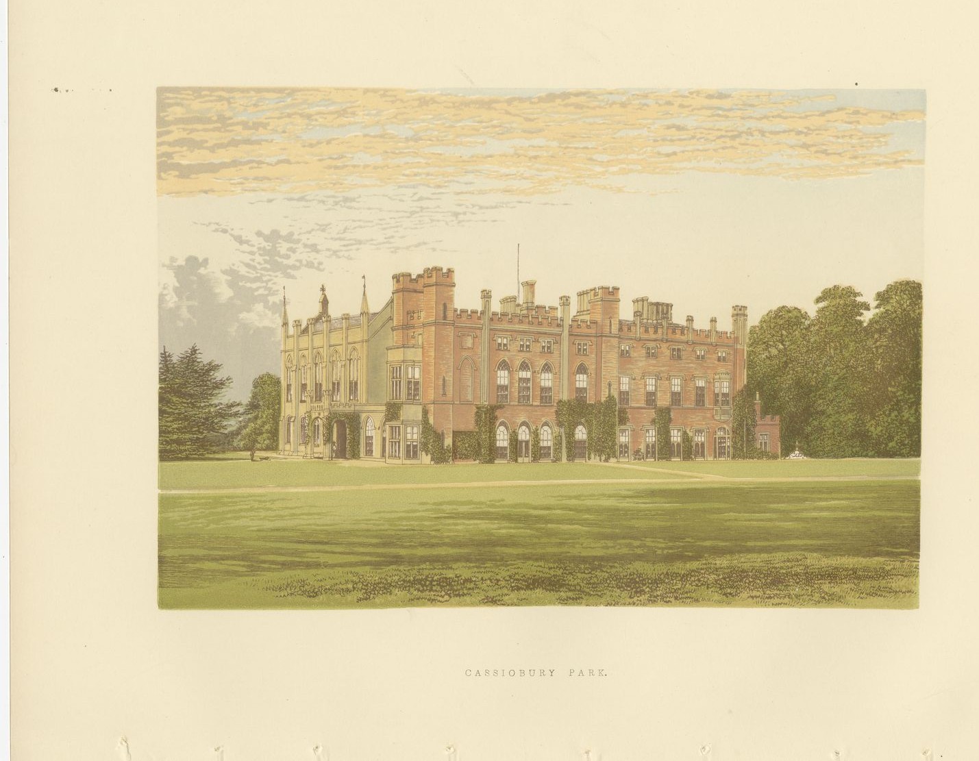 Cassiobury Park, Hertfordshire, Antique Morris Woodblock Print, circa 1870