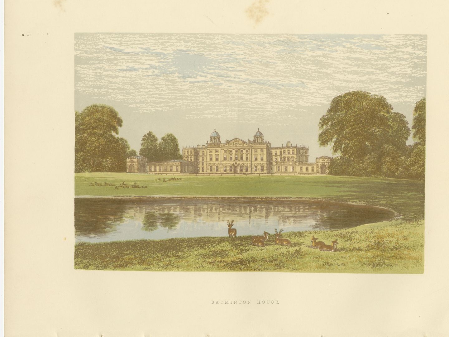 Badminton House, Gloucestershire, Antique Morris Woodblock Print, circa 1870