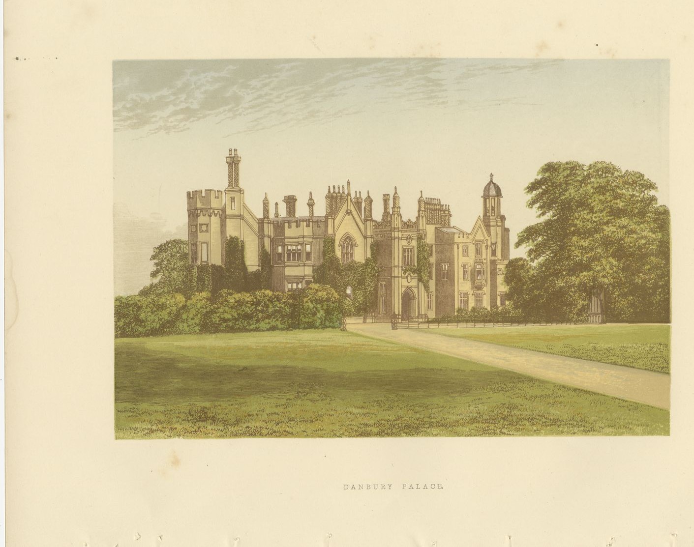 Danbury Palace, Essex, Antique Morris Woodblock Print, circa 1870
