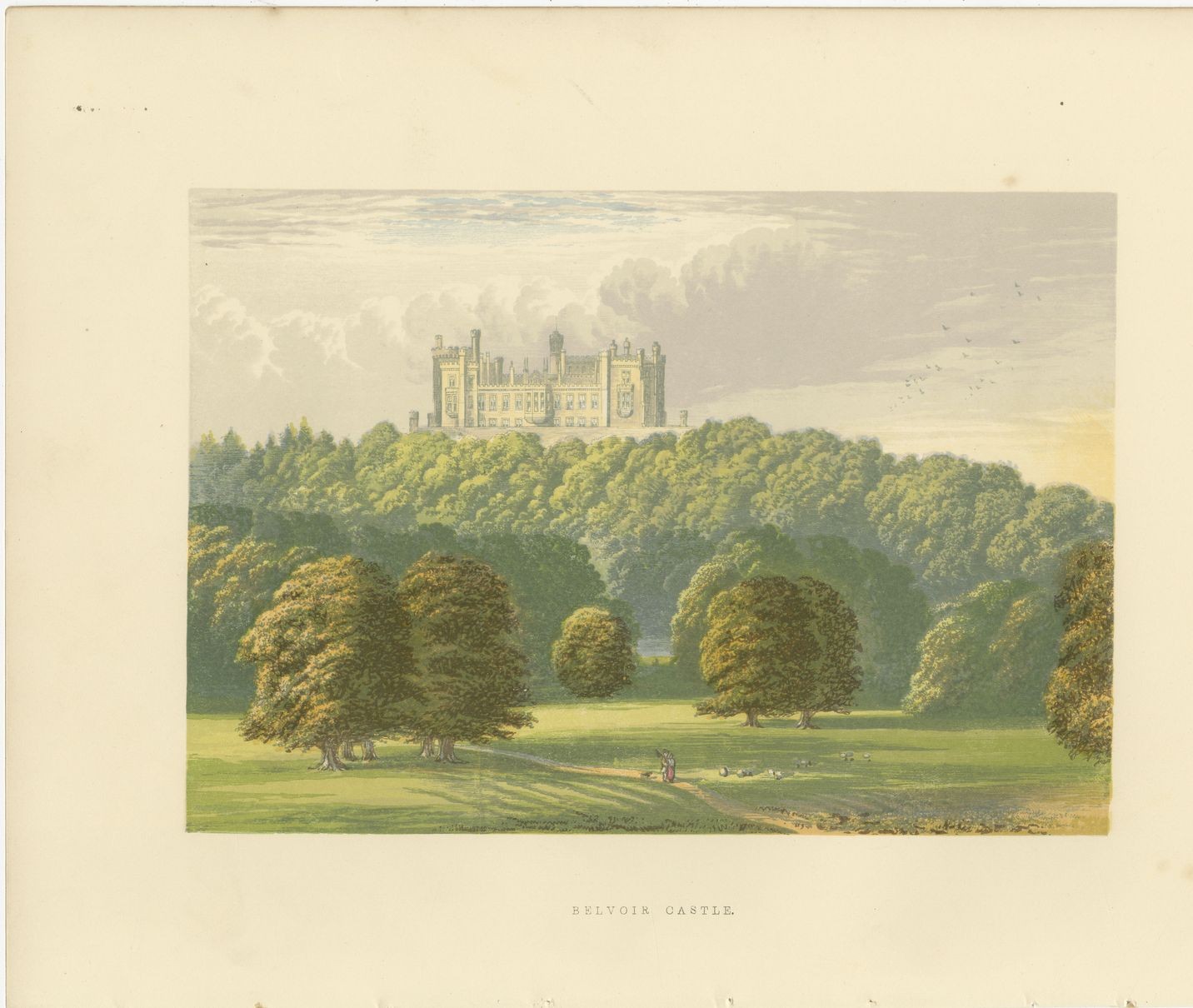 Belvoir Castle, Leicestershire, Antique Morris Woodblock Print, circa 1870