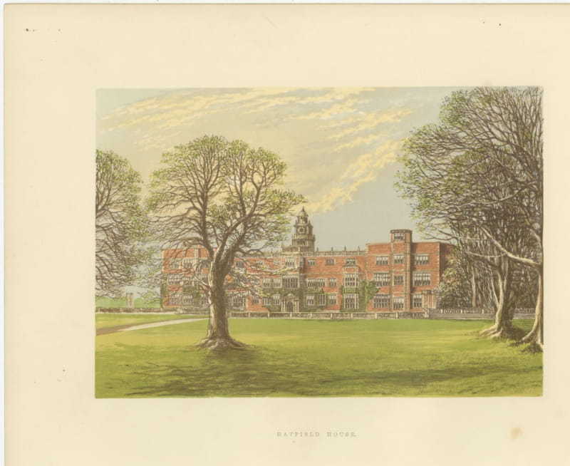 Hatfield House, Hertfordshire, Antique Morris Woodblock Print, circa 1870