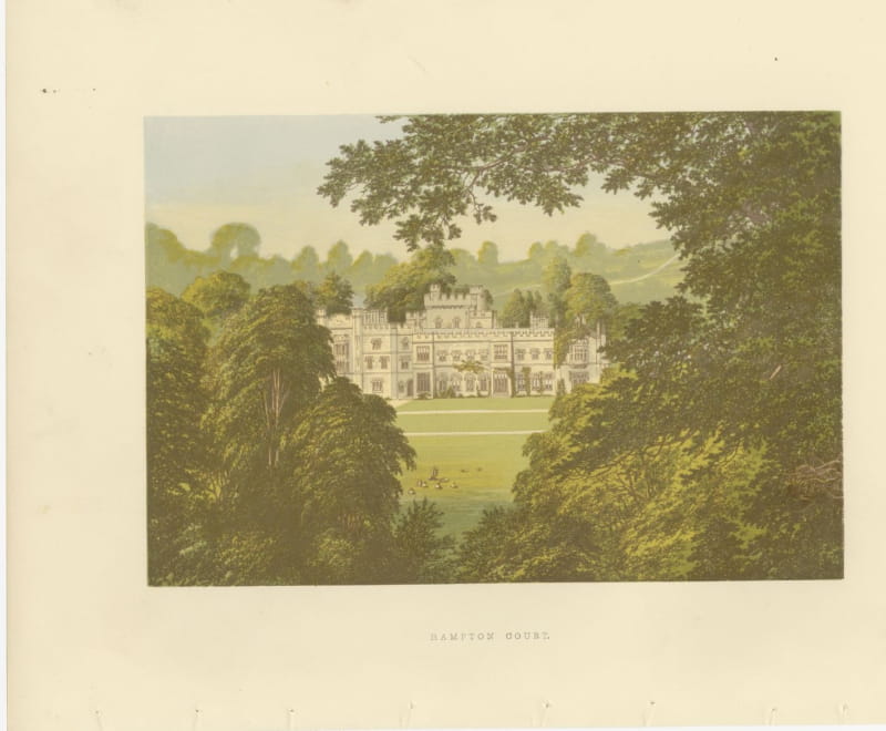 Hampton Court, Herefordshire, Antique Morris Woodblock Print, circa 1870
