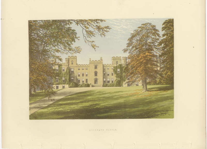 Mulgrave Castle, Yorkshire, Antique Morris Woodblock Print, circa 1870