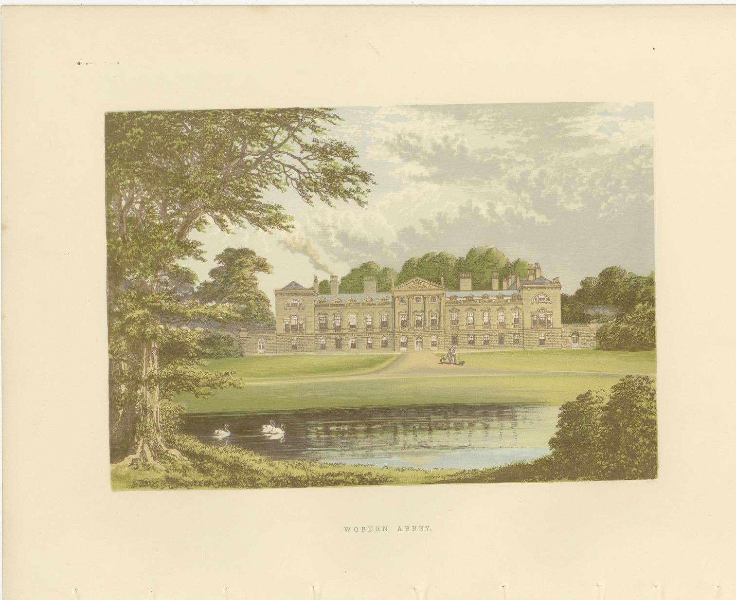 Woburn Abbey, Bedfordshire, Antique Morris Woodblock Print, circa 1870