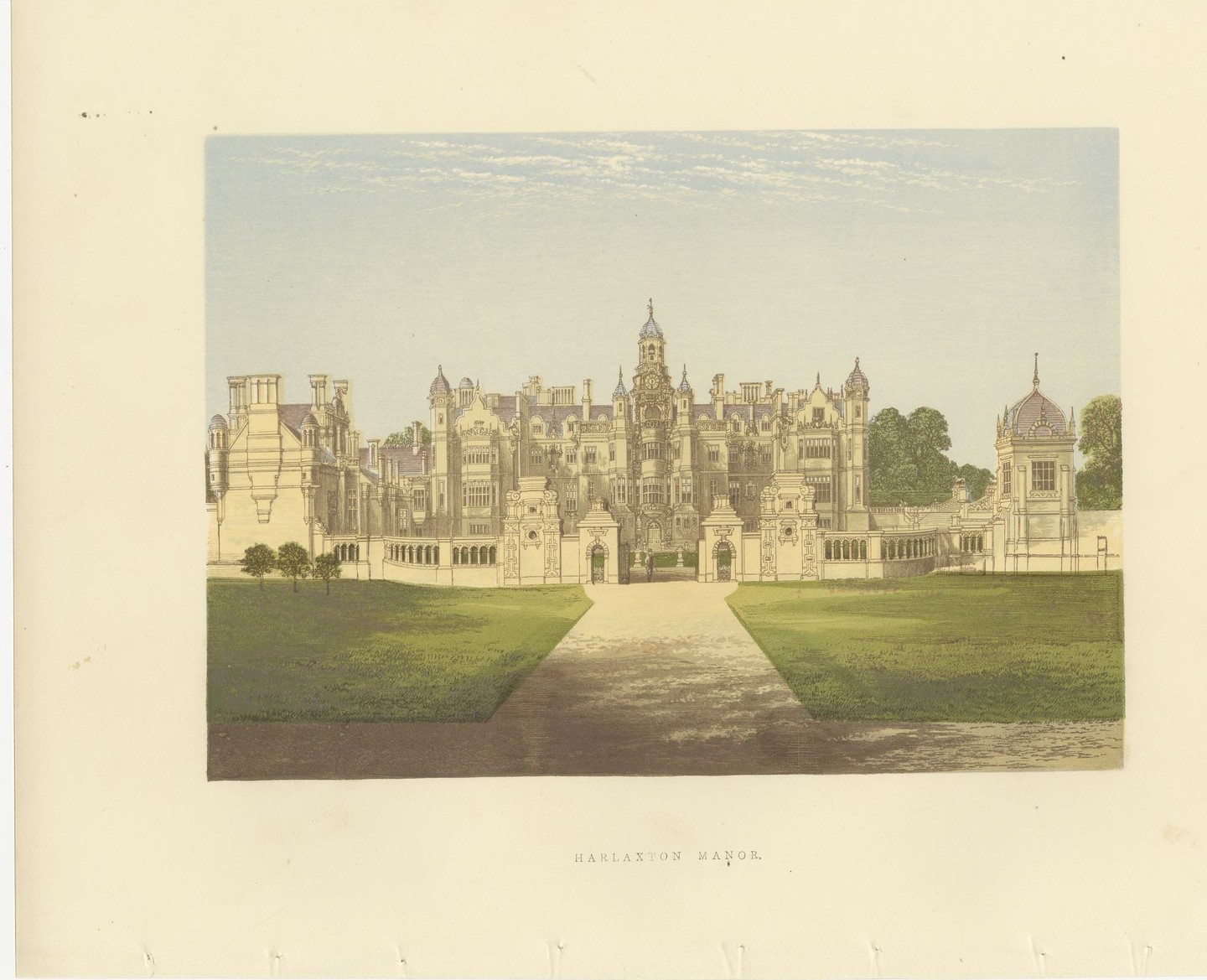 Harlaxton Manor, Lincolnshire, Antique Morris Woodblock Print, circa 1870