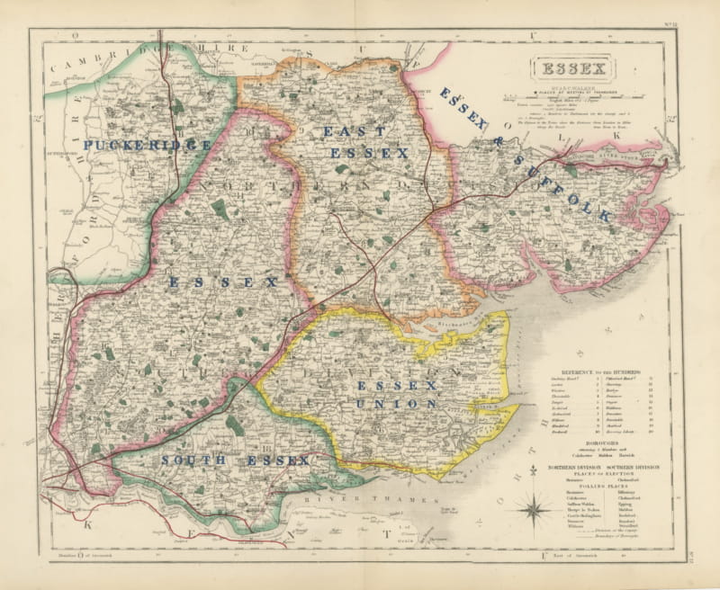 Antique Hobson Fox Hunting Map of Essex, Essex Union Hunt, circa 1870