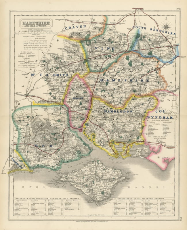 Antique Hobson Map of Hampshire and Isle of Wight, Hambledon Hunt, circa 1870