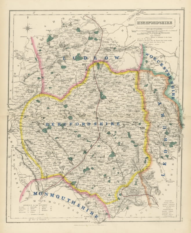 Antique Hobson Fox Hunting Map of Herefordshire, Ledbury Hunt, circa 1870