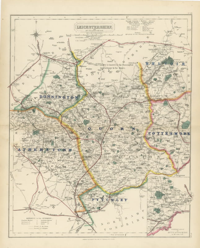 Hobson Fox Hunting Map of Leicestershire and Rutland, Quorn Hunt, circa 1870