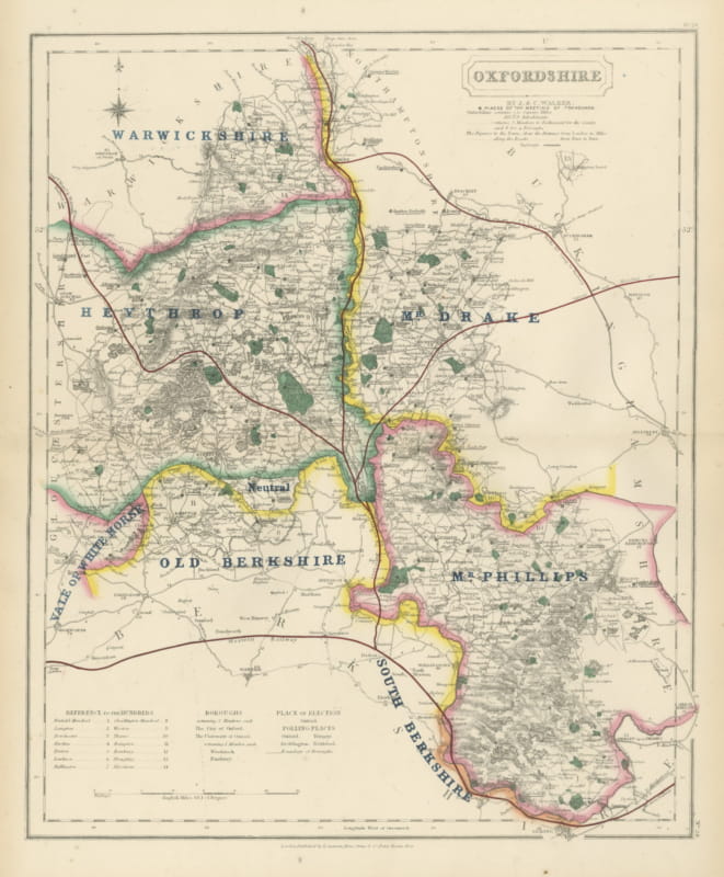 Antique Hobson Fox Hunting Map of Oxfordshire, Heythrop Hunt, circa 1870