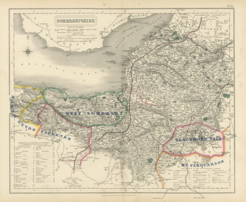 Antique Hobson Fox Hunting Map of Somersetshire, West Somerset Hunt, circa 1870