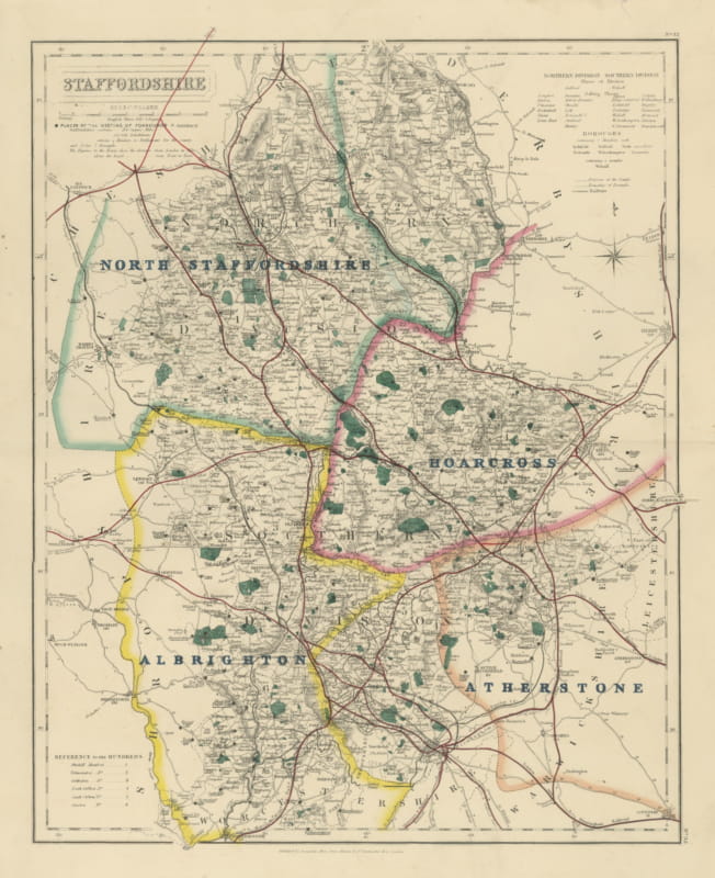 Hobson Fox Hunting Map of Staffordshire, North Staffordshire Hunt, circa 1870