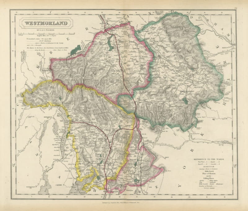 Antique Hobson Fox-Hunting Atlas Map of Westmorland, Lake District, circa 1870