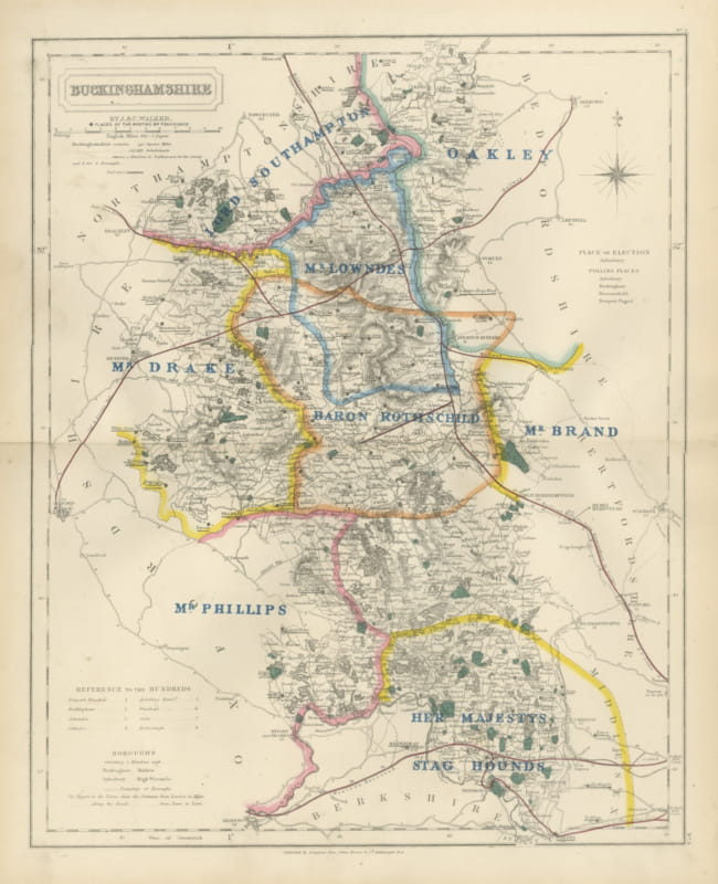 Hobson Fox Hunting Map of Buckinghamshire, Rothschild Staghounds, circa 1870
