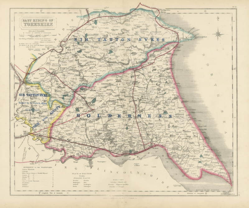 Hobson Fox Hunting Map of Yorkshire East Riding, Holderness Hunt, circa 1870