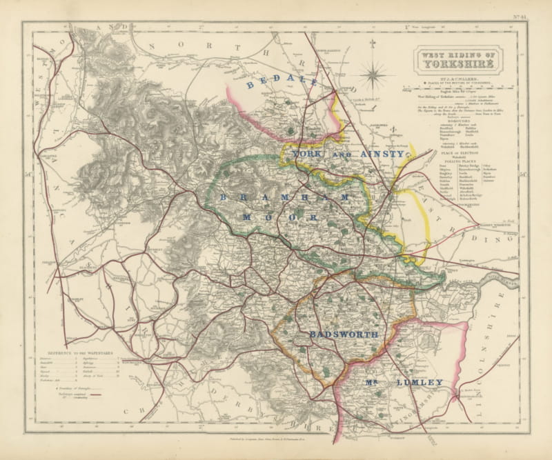 Hobson Fox Hunting Map of Yorkshire West Riding, Bramham Moor Hunt, circa 1870