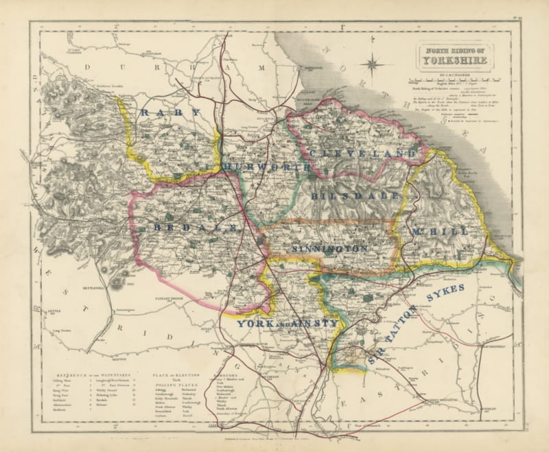 Hobson Fox Hunting Map of Yorkshire North Riding, Bedale Hunt, circa 1870