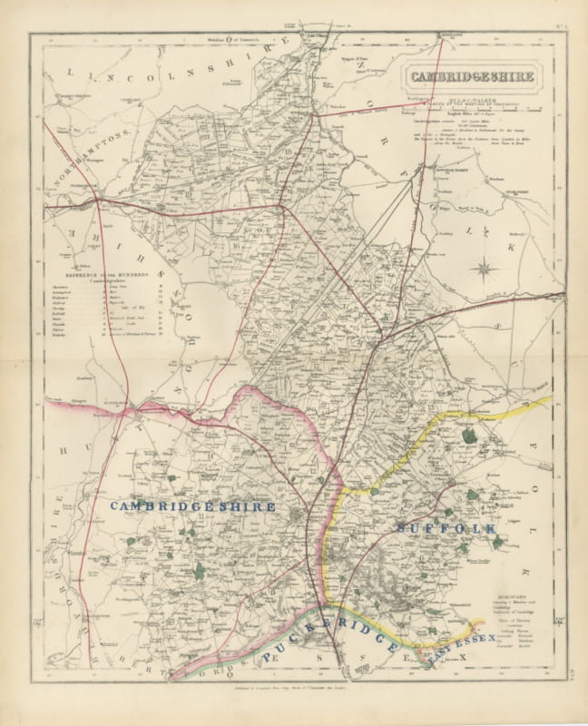 Antique Hobson Fox Hunting Map of Cambridgeshire, Puckeridge Hunt, circa 1870