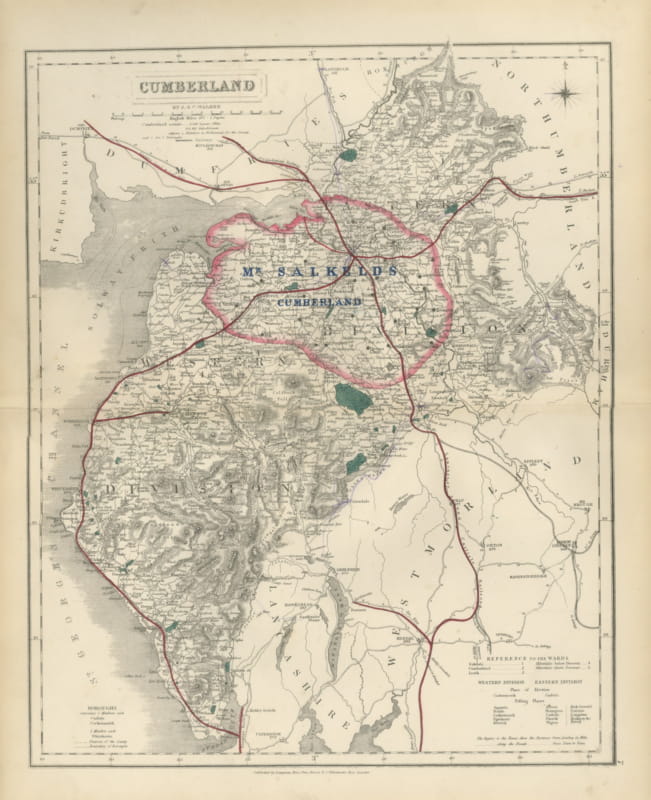 Antique Hobson Fox Hunting Map of Cumberland, Mr. Salkeld's Hunt, circa 1870
