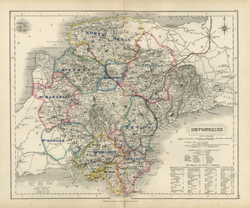 Antique Hobson Fox Hunting Map of Devonshire, Mr. Furse's Hunt, circa 1870