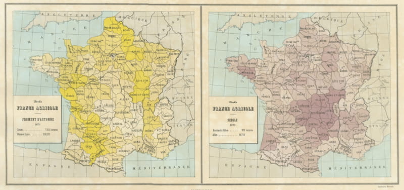Antique Maps of France, Autumn Wheat and Rye, Vienna Exposition, 1873