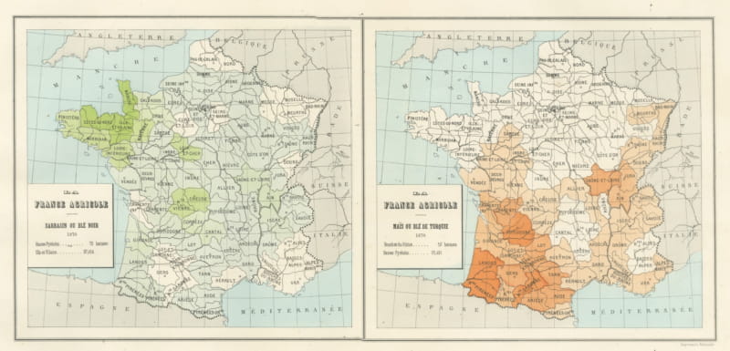 Antique Maps of France, Buckwheat and Maize, Vienna Exposition, 1873