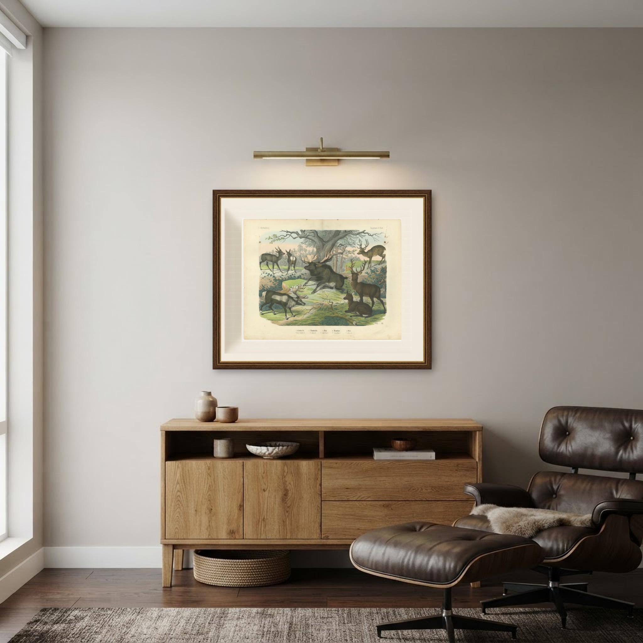 Antique Deer Print with Elk, Reindeer and Red Deer Stag, Kolb, circa 1890, view 11
