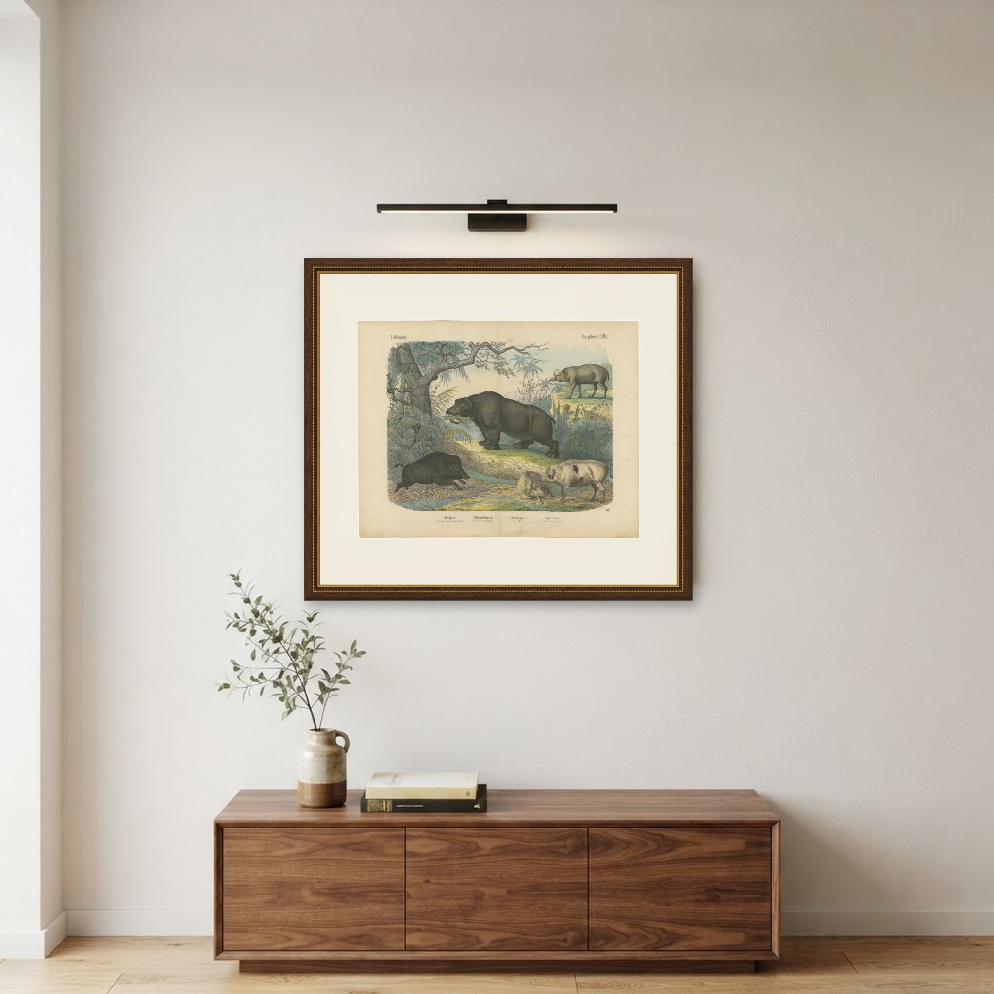 Antique Hippopotamus Print with Wild Boar and Babirusa, Kolb, circa 1890, view 10