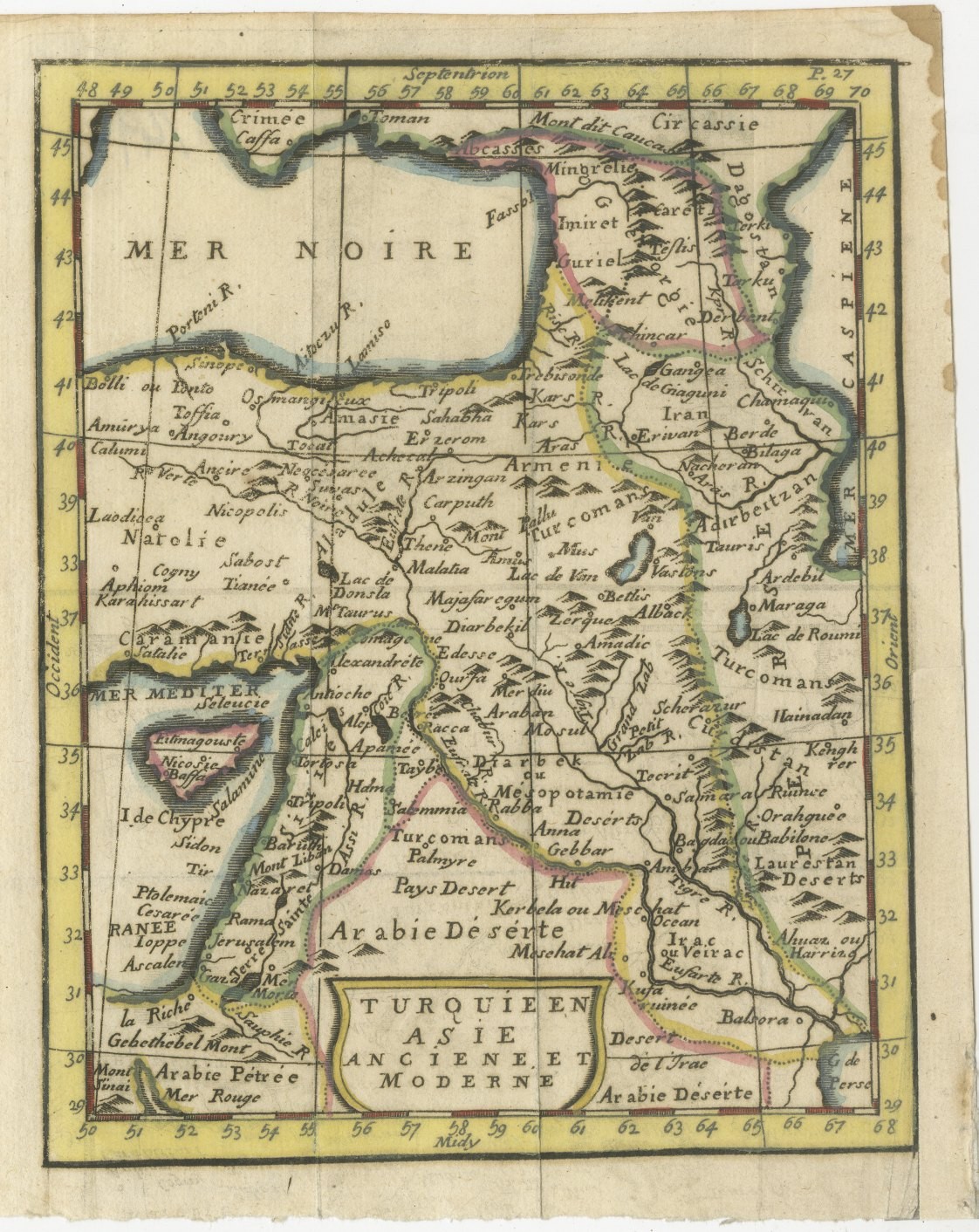Antique Map of Turkey in Asia, Ancient and Modern, Pocket Map circa 1760