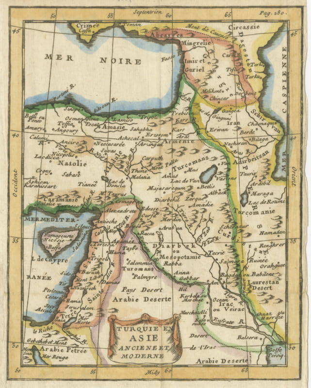 Antique Turkey in Asia Map with Cyprus and the Holy Land, circa 1760