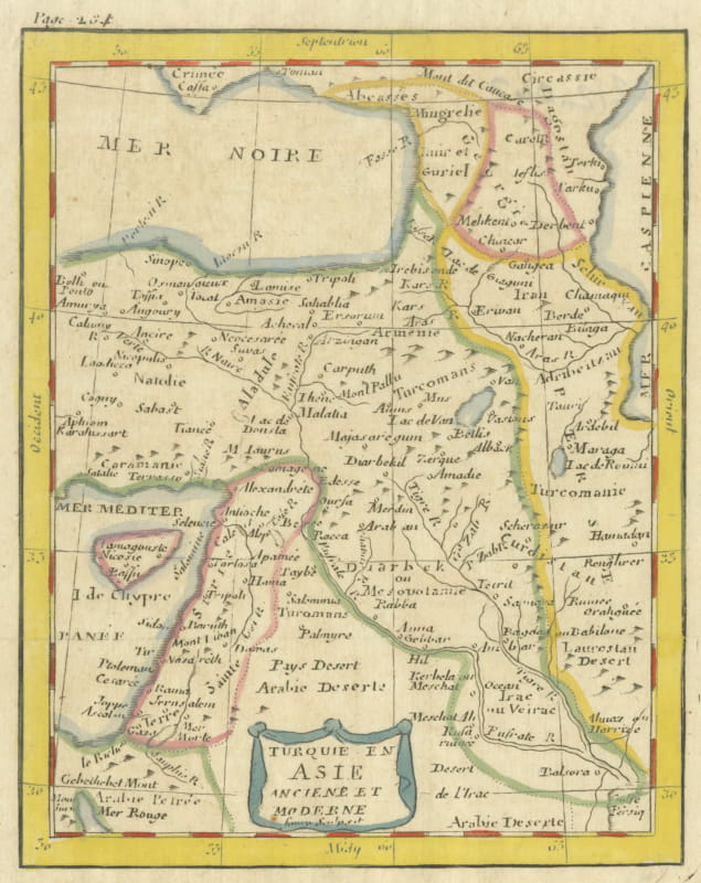 Antique Map of Turkey in Asia with Blue Draped Cartouche, circa 1760