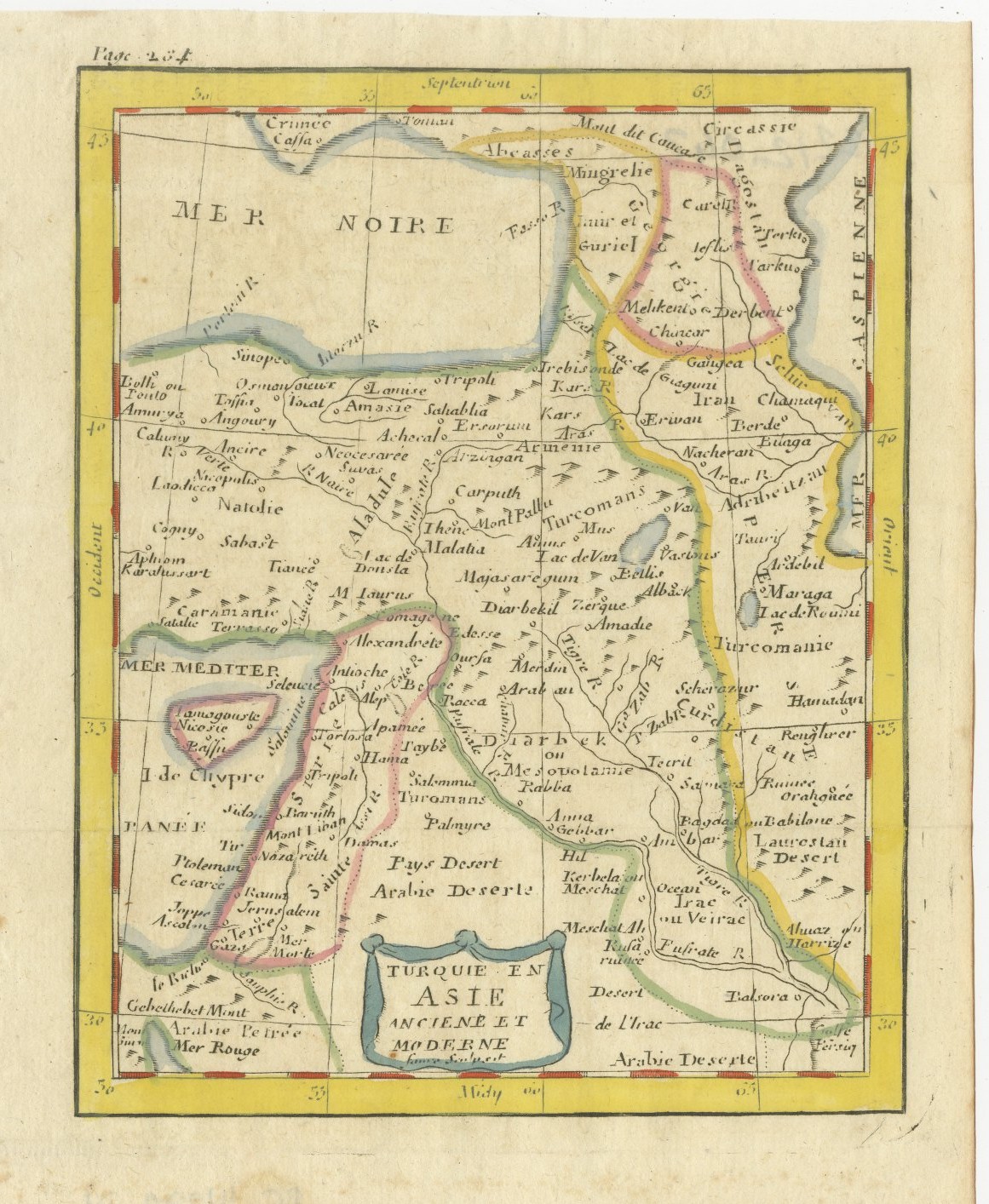 Antique Map of Turkey in Asia with Blue Draped Cartouche, circa 1760