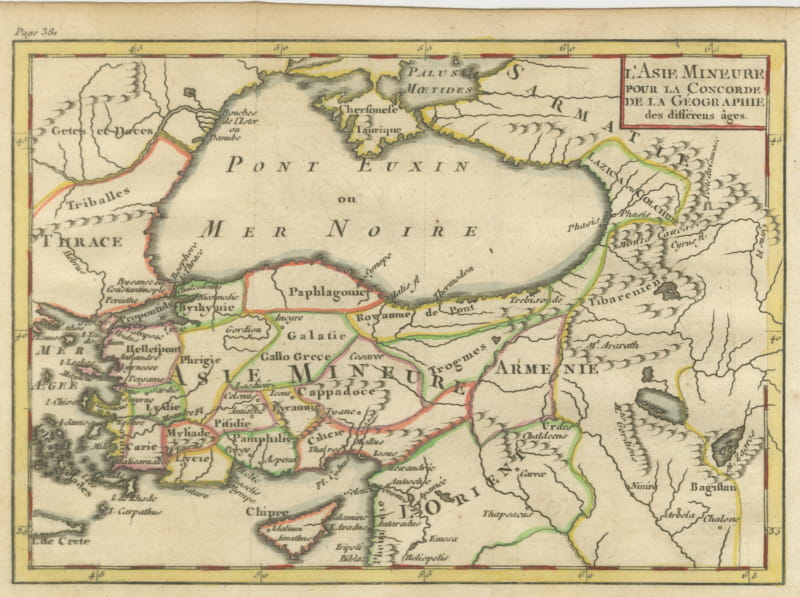 Antique Map of Asia Minor by Pluche, Concorde de la Geographie, circa 1765