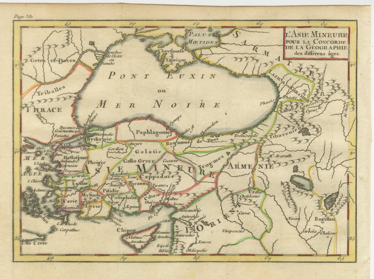 Antique Map of Asia Minor by Pluche, Concorde de la Geographie, circa 1765