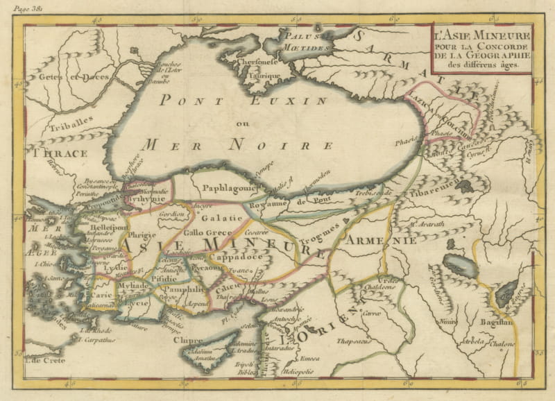 Antique Asia Minor Map with Classical Regions by Pluche, Black Sea, circa 1765