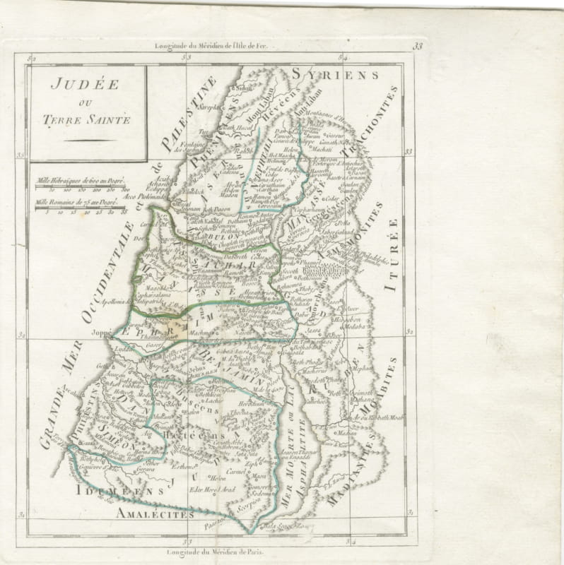 Antique Map of Judaea or the Holy Land with the Twelve Tribes, circa 1800
